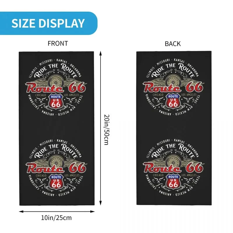 Ride The Route 66 Bandana Halsmanschette, winddicht, Gesichtsschal, Abdeckung, Biker, Motorrad, Kreuzfahrt, Amerika, Highway, Stirnband, Schlauch, Sturmhaube