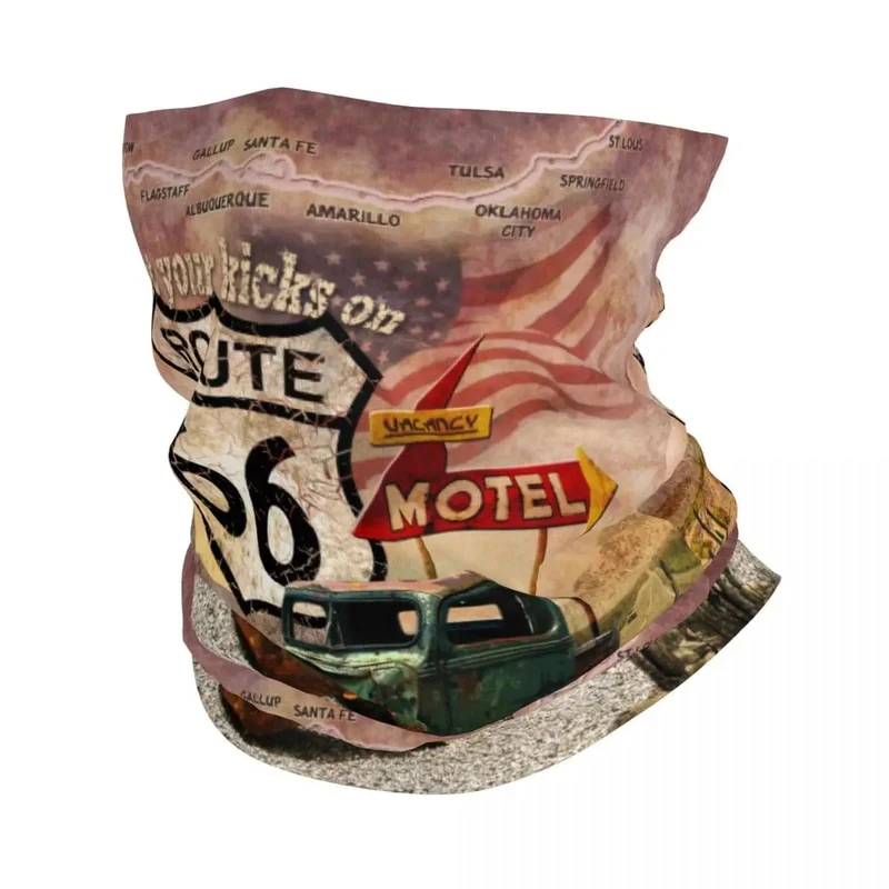 Ride The Route 66 Bandana Halsmanschette, winddicht, Gesichtsschal, Abdeckung, Biker, Motorrad, Kreuzfahrt, Amerika, Highway, Stirnband, Schlauch, Sturmhaube
