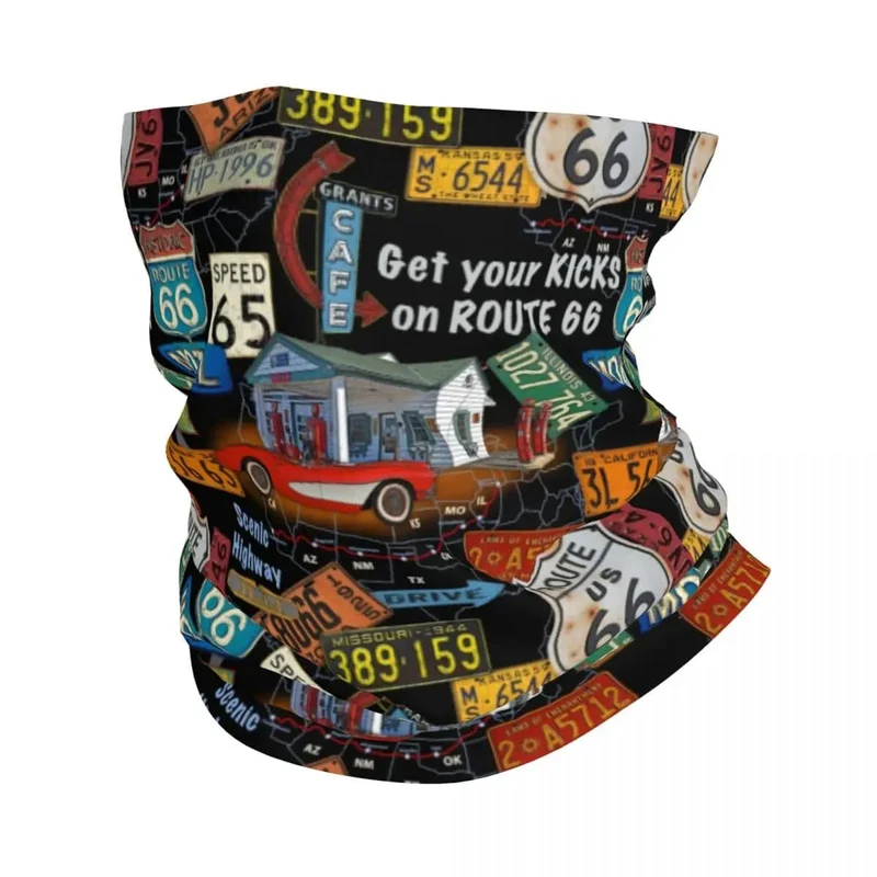 Ride The Route 66 Bandana Halsmanschette, winddicht, Gesichtsschal, Abdeckung, Biker, Motorrad, Kreuzfahrt, Amerika, Highway, Stirnband, Schlauch, Sturmhaube