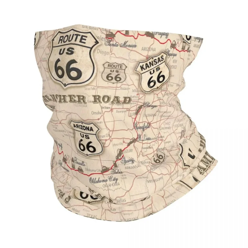 Ride The Route 66 Bandana Halsmanschette, winddicht, Gesichtsschal, Abdeckung, Biker, Motorrad, Kreuzfahrt, Amerika, Highway, Stirnband, Schlauch, Sturmhaube