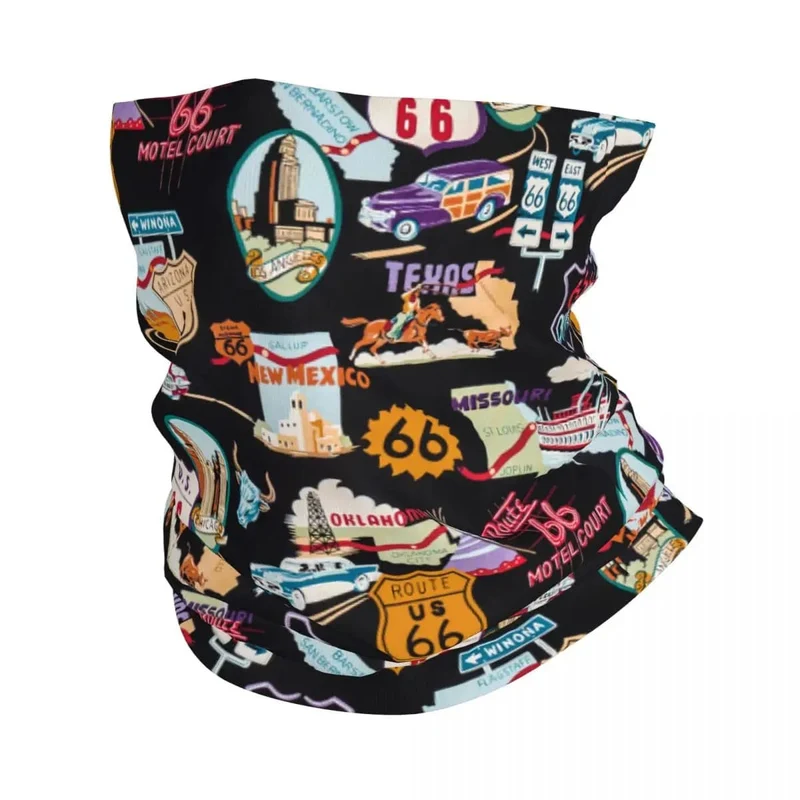 Ride The Route 66 Bandana Halsmanschette, winddicht, Gesichtsschal, Abdeckung, Biker, Motorrad, Kreuzfahrt, Amerika, Highway, Stirnband, Schlauch, Sturmhaube