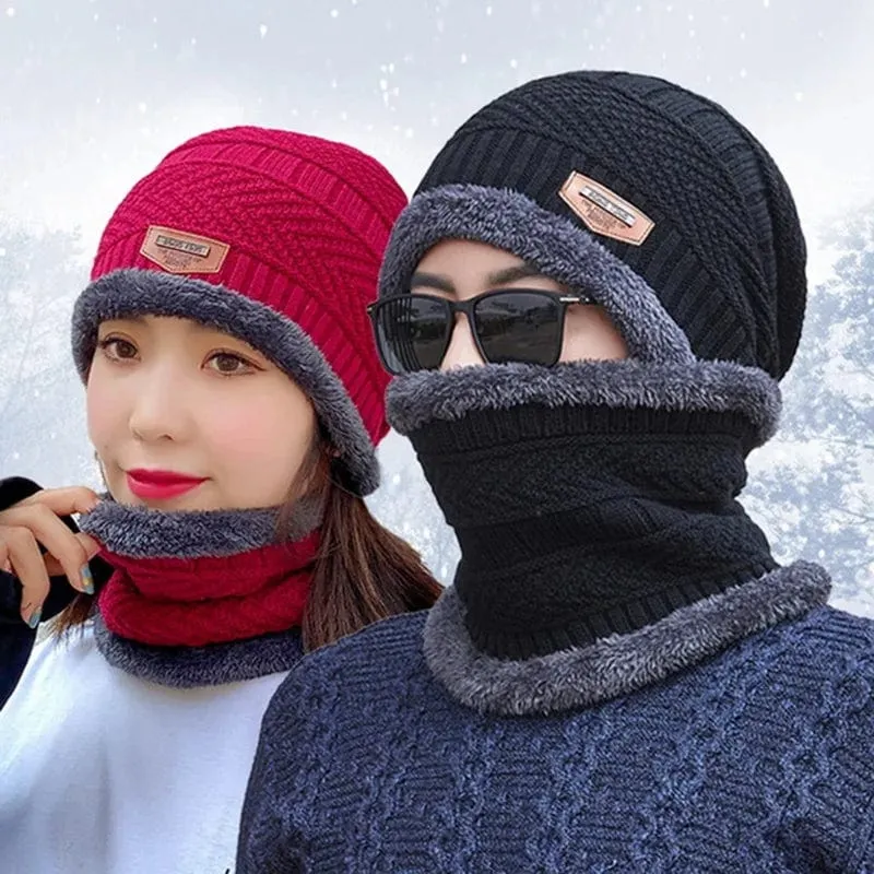 Wintermütze für Herren und Damen, Fleece-Schal, Strickmütze, warme Mütze, dicke Wolle, Halswärmer, Schal, Sturmhaube, Maske, Skullies Beanies