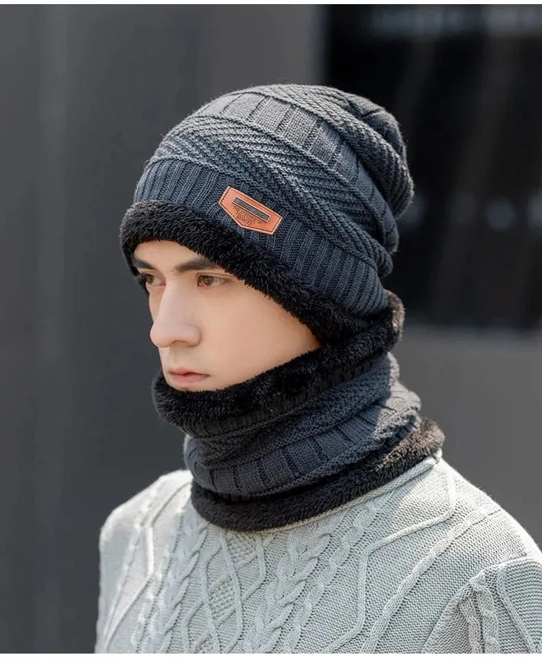 Wintermütze für Herren und Damen, Fleece-Schal, Strickmütze, warme Mütze, dicke Wolle, Halswärmer, Schal, Sturmhaube, Maske, Skullies Beanies