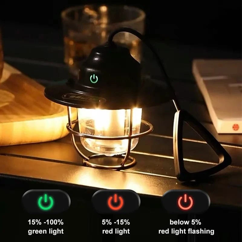 Tragbare Campinglaternen, Retro-Hängezeltlampe, wasserdicht, dimmbar, Campingleuchte, 1200 mAh, zum Wandern, Angeln, Notfalllaterne
