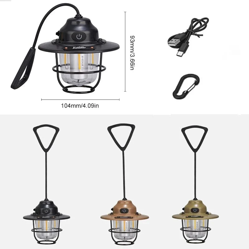 Tragbare Campinglaternen, Retro-Hängezeltlampe, wasserdicht, dimmbar, Campingleuchte, 1200 mAh, zum Wandern, Angeln, Notfalllaterne