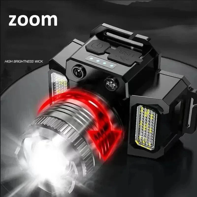 LED-Sensor-Scheinwerfer, Camping-Suchscheinwerfer, Kopf-Taschenlampe, wiederaufladbar, leistungsstarke Stirnlampe, Frontlaternen, Scheinwerfer, 5 Stile