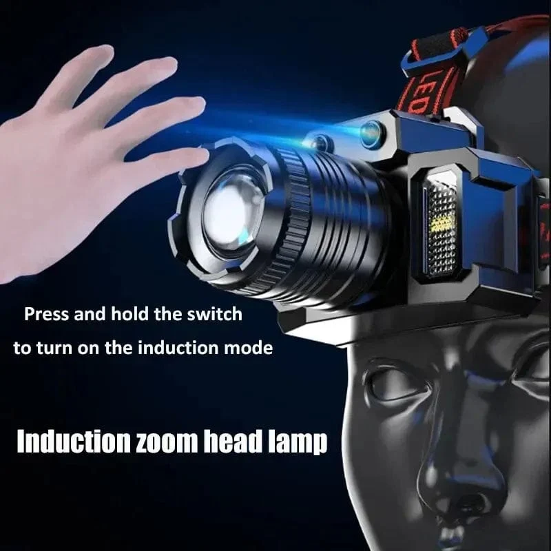 LED-Sensor-Scheinwerfer, Camping-Suchscheinwerfer, Kopf-Taschenlampe, wiederaufladbar, leistungsstarke Stirnlampe, Frontlaternen, Scheinwerfer, 5 Stile