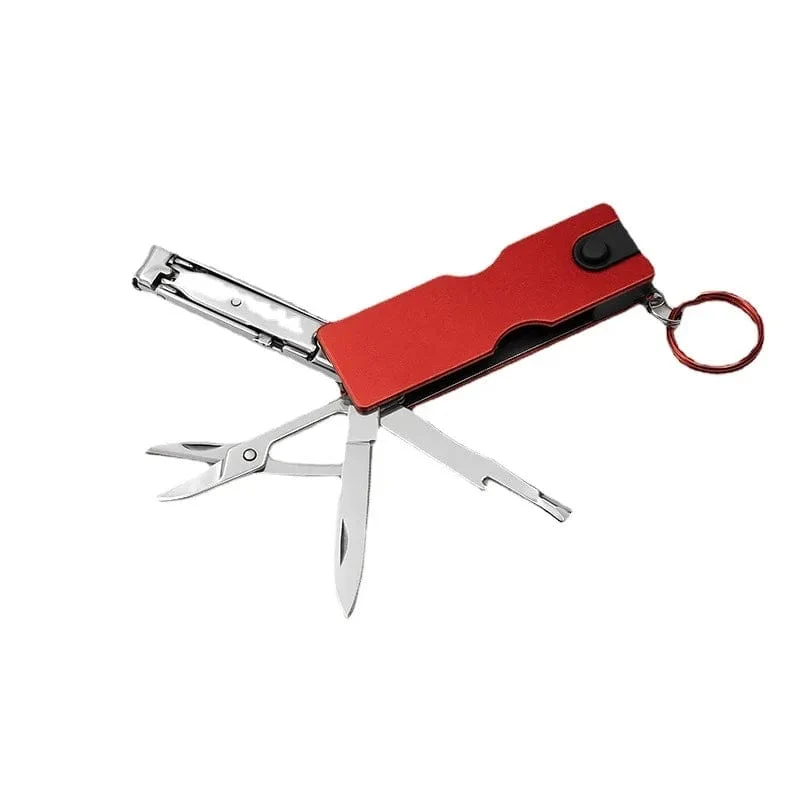 Taschenwerkzeuge, mehrere Wanderausrüstungen, multifunktionaler Mini-Schlüsselanhänger für den Außenbereich, Messer mit LED-Licht, Nagelknipser, Schere, Campingausrüstung