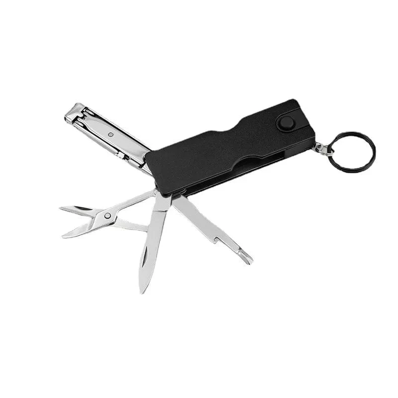 Taschenwerkzeuge, mehrere Wanderausrüstungen, multifunktionaler Mini-Schlüsselanhänger für den Außenbereich, Messer mit LED-Licht, Nagelknipser, Schere, Campingausrüstung