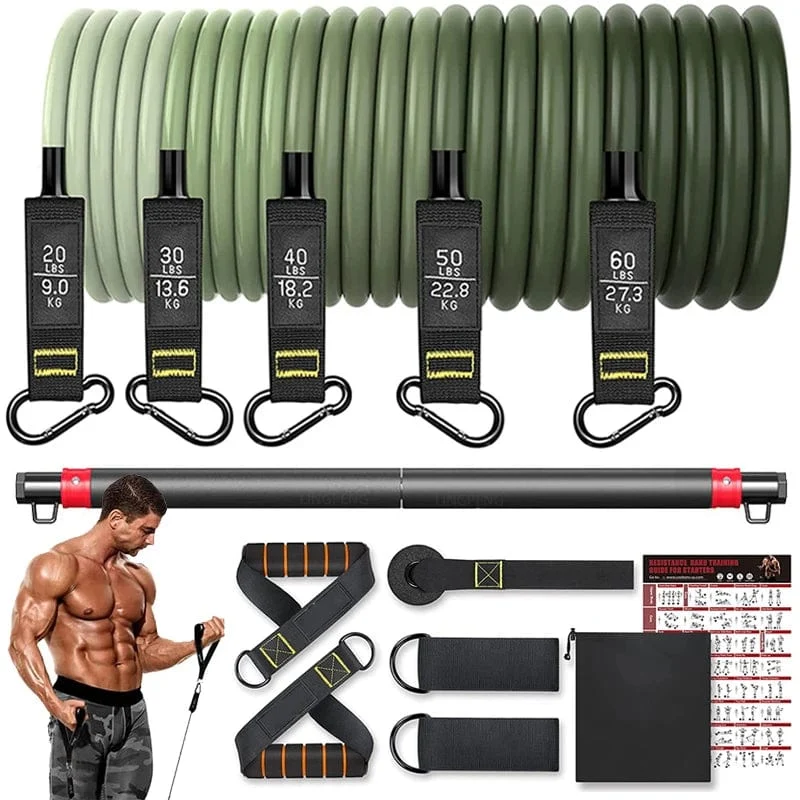 Widerstandsband-Set, Workout-Bänder, Übungsband, 5 Röhren, Fitness mit Türanker, Griffen, Beinen, Knöchelriemen und Fitness-Stick