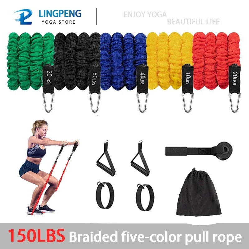 Widerstandsband-Set, Workout-Bänder, Übungsband, 5 Röhren, Fitness mit Türanker, Griffen, Beinen, Knöchelriemen und Fitness-Stick