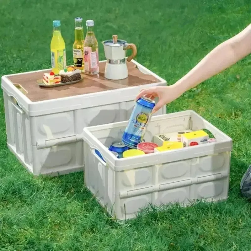 Outdoor-Camping-Klappbox mit Holzdeckel, Auto-Aufbewahrungsbox, Lebensmittel-Organizer-Behälter für den Haushalt, Aufbewahrungsbox mit großer Kapazität