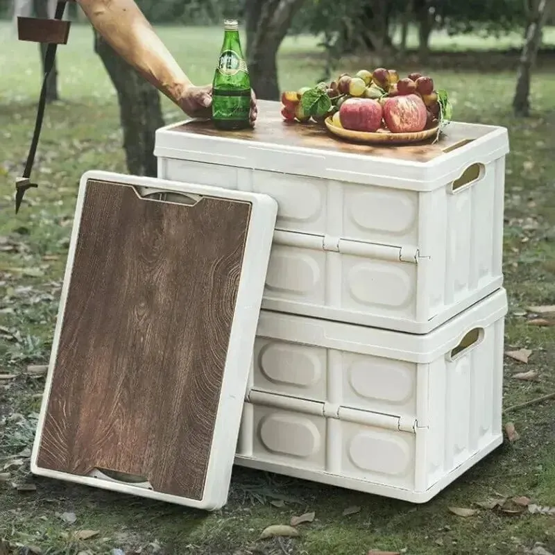 Outdoor-Camping-Klappbox mit Holzdeckel, Auto-Aufbewahrungsbox, Lebensmittel-Organizer-Behälter für den Haushalt, Aufbewahrungsbox mit großer Kapazität