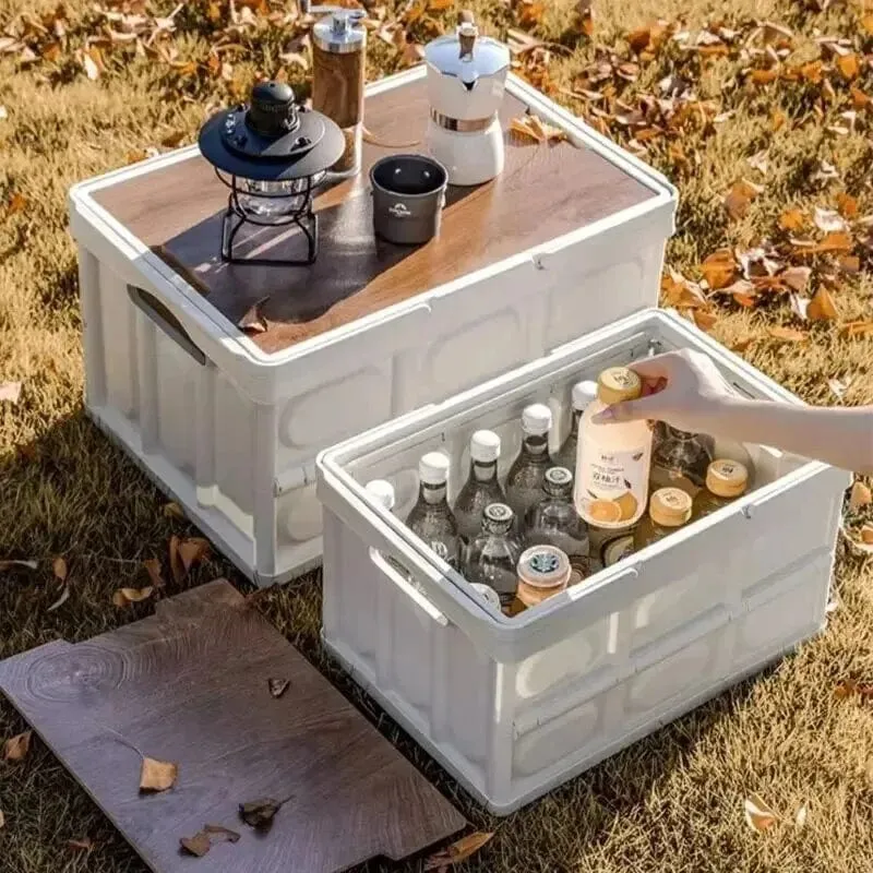 Outdoor-Camping-Klappbox mit Holzdeckel, Auto-Aufbewahrungsbox, Lebensmittel-Organizer-Behälter für den Haushalt, Aufbewahrungsbox mit großer Kapazität