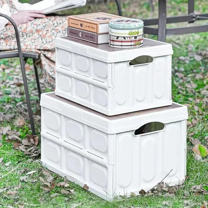 Outdoor-Camping-Klappbox mit Holzdeckel, Auto-Aufbewahrungsbox, Lebensmittel-Organizer-Behälter für den Haushalt, Aufbewahrungsbox mit großer Kapazität