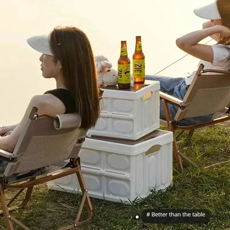 Outdoor-Camping-Klappbox mit Holzdeckel, Auto-Aufbewahrungsbox, Lebensmittel-Organizer-Behälter für den Haushalt, Aufbewahrungsbox mit großer Kapazität