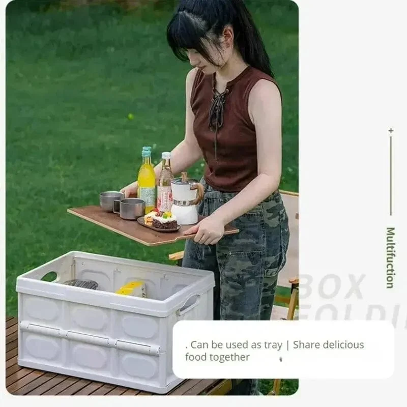 Outdoor-Camping-Klappbox mit Holzdeckel, Auto-Aufbewahrungsbox, Lebensmittel-Organizer-Behälter für den Haushalt, Aufbewahrungsbox mit großer Kapazität