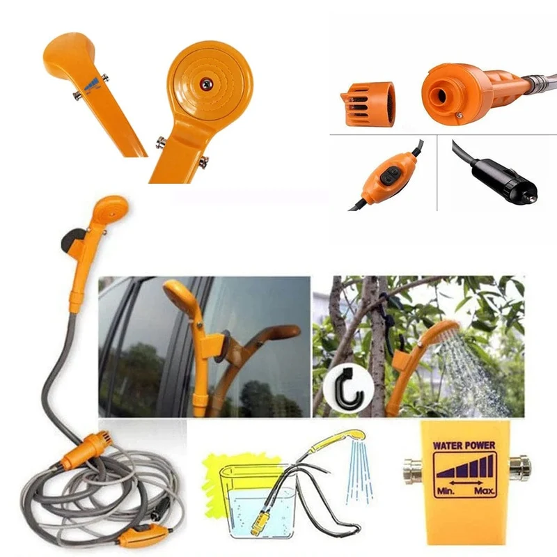 Tragbare Campingdusche, Wandern, Reisen, 12 V, Zigarettenanzünder im Auto, Außenbadedusche, Pflanzenbewässerung, Autoreinigung, Haustierbadepumpe