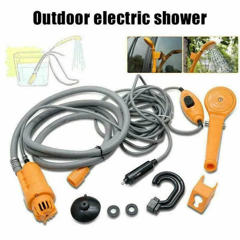 Tragbare Campingdusche, Wandern, Reisen, 12 V, Zigarettenanzünder im Auto, Außenbadedusche, Pflanzenbewässerung, Autoreinigung, Haustierbadepumpe