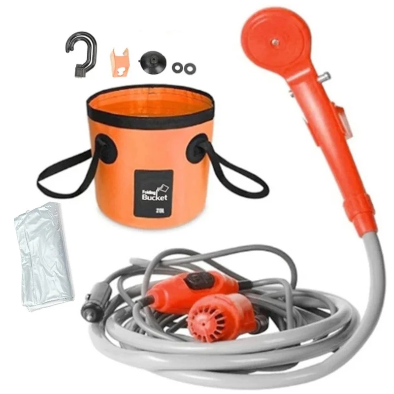 Tragbare Campingdusche, Wandern, Reisen, 12 V, Zigarettenanzünder im Auto, Außenbadedusche, Pflanzenbewässerung, Autoreinigung, Haustierbadepumpe
