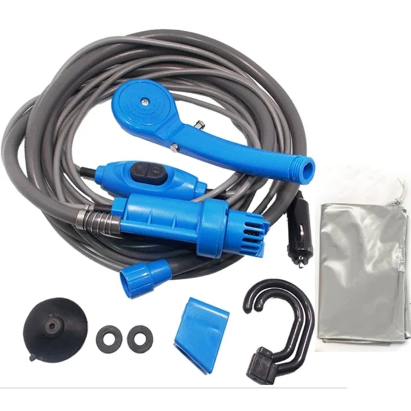 Tragbare Campingdusche, Wandern, Reisen, 12 V, Zigarettenanzünder im Auto, Außenbadedusche, Pflanzenbewässerung, Autoreinigung, Haustierbadepumpe