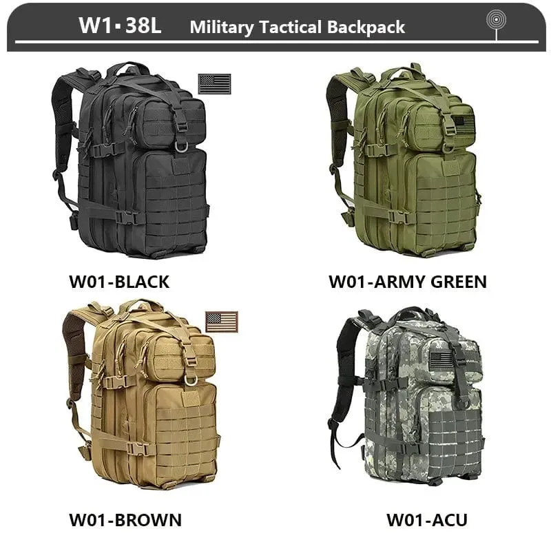 Militärischer taktischer Rucksack, 3-Tages-Angriffsrucksack, Armee-Molle-Tasche, 38/45 l, groß, wasserdicht, für den Außenbereich, Wandern, Camping, Reisen, 600D-Rucksack