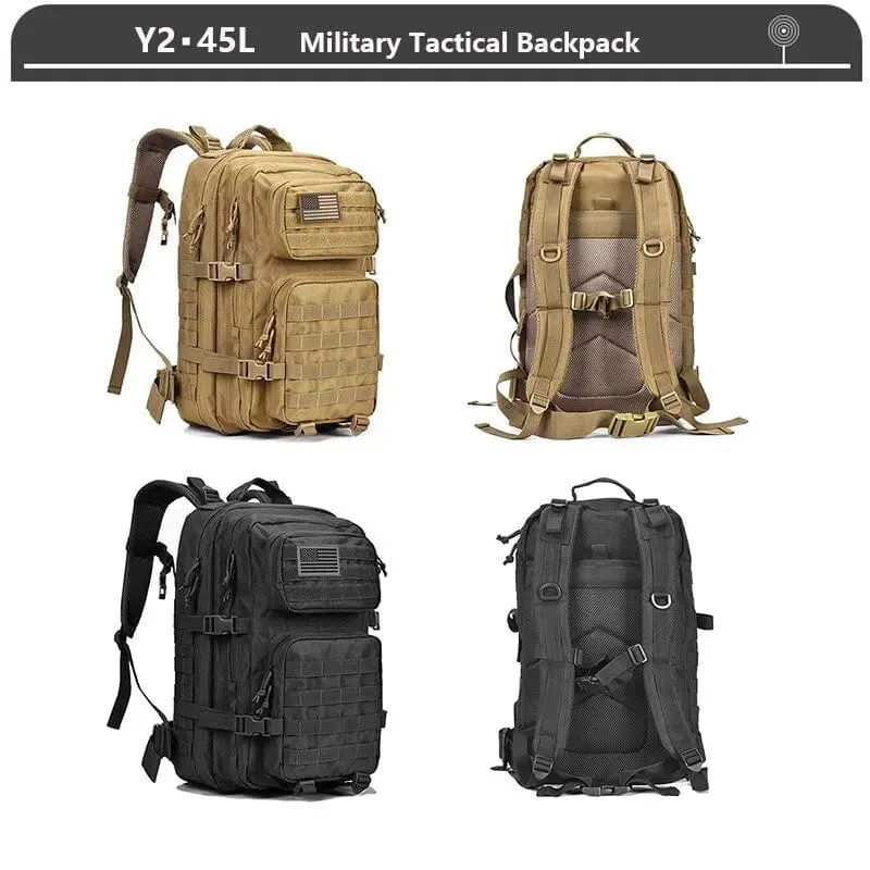 Militärischer taktischer Rucksack, 3-Tages-Angriffsrucksack, Armee-Molle-Tasche, 38/45 l, groß, wasserdicht, für den Außenbereich, Wandern, Camping, Reisen, 600D-Rucksack