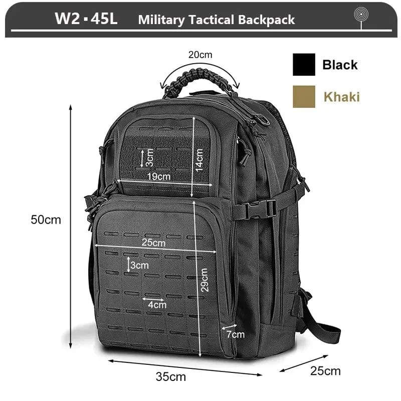 Militärischer taktischer Rucksack, 3-Tages-Angriffsrucksack, Armee-Molle-Tasche, 38/45 l, groß, wasserdicht, für den Außenbereich, Wandern, Camping, Reisen, 600D-Rucksack