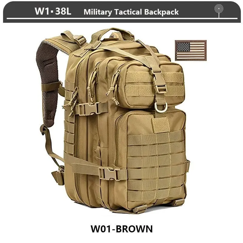 Militärischer taktischer Rucksack, 3-Tages-Angriffsrucksack, Armee-Molle-Tasche, 38/45 l, groß, wasserdicht, für den Außenbereich, Wandern, Camping, Reisen, 600D-Rucksack