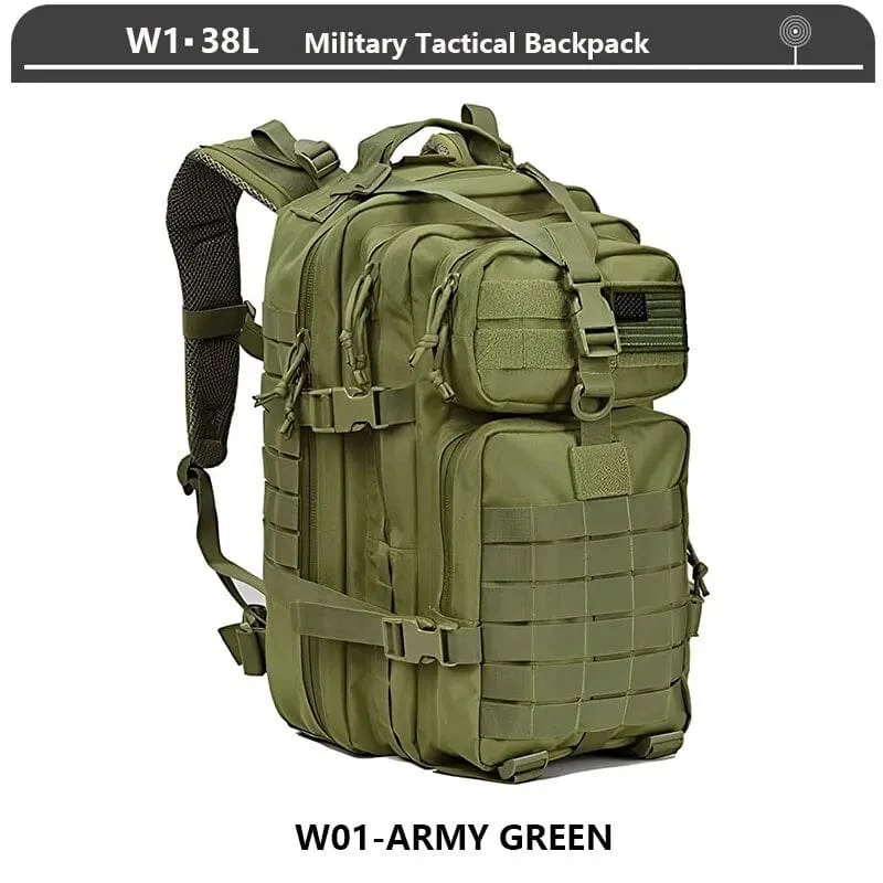 Militärischer taktischer Rucksack, 3-Tages-Angriffsrucksack, Armee-Molle-Tasche, 38/45 l, groß, wasserdicht, für den Außenbereich, Wandern, Camping, Reisen, 600D-Rucksack