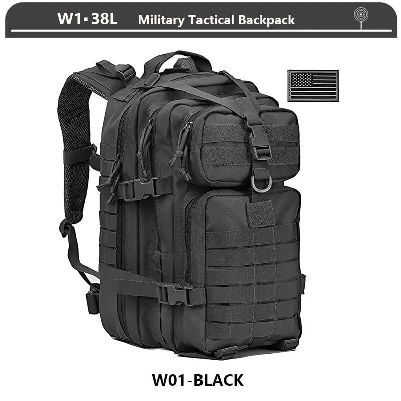 Militärischer taktischer Rucksack, 3-Tages-Angriffsrucksack, Armee-Molle-Tasche, 38/45 l, groß, wasserdicht, für den Außenbereich, Wandern, Camping, Reisen, 600D-Rucksack