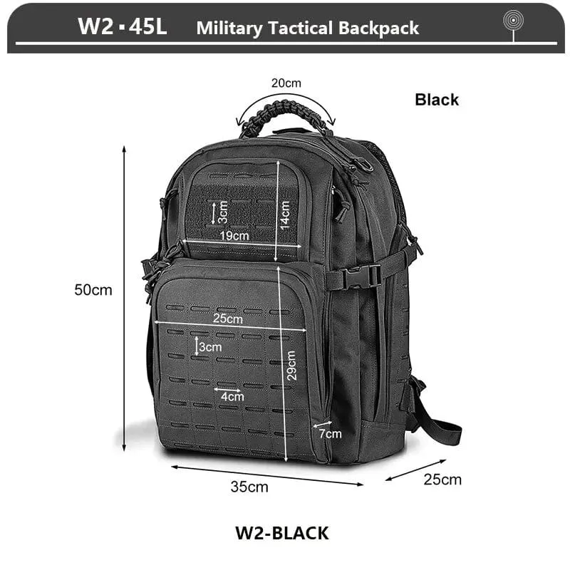 Militärischer taktischer Rucksack, 3-Tages-Angriffsrucksack, Armee-Molle-Tasche, 38/45 l, groß, wasserdicht, für den Außenbereich, Wandern, Camping, Reisen, 600D-Rucksack