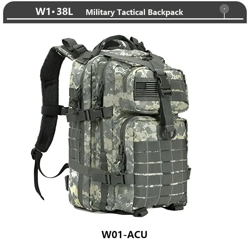 Militärischer taktischer Rucksack, 3-Tages-Angriffsrucksack, Armee-Molle-Tasche, 38/45 l, groß, wasserdicht, für den Außenbereich, Wandern, Camping, Reisen, 600D-Rucksack