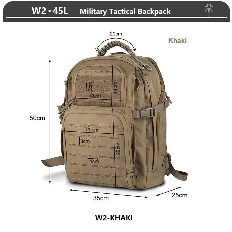 Militärischer taktischer Rucksack, 3-Tages-Angriffsrucksack, Armee-Molle-Tasche, 38/45 l, groß, wasserdicht, für den Außenbereich, Wandern, Camping, Reisen, 600D-Rucksack