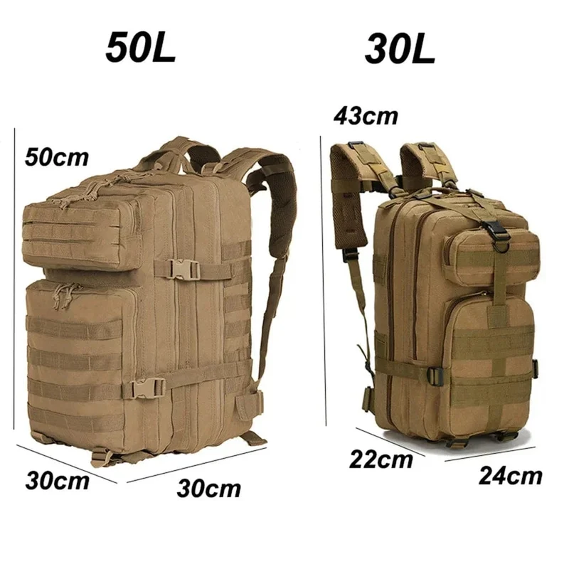 Lawaia Taktische Rucksäcke 30L/50L Outdoor Rucksäcke Camping Wandern Trekking Angeln Jagd Tasche mit Flasche Halter