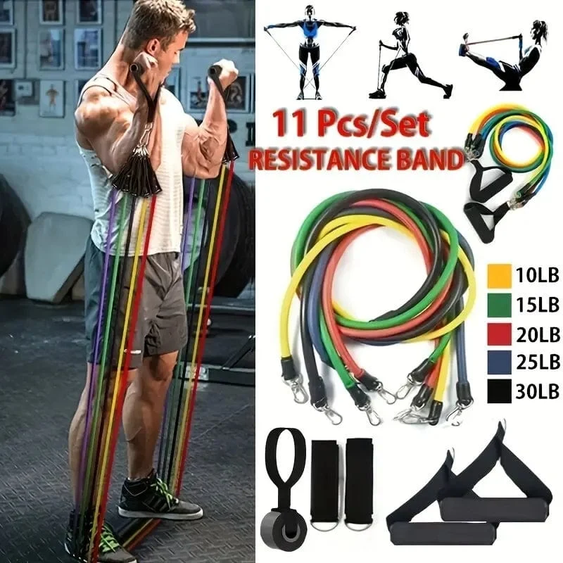 11 Stück/Set Zugseil, Widerstandsbänder, tragbare Fitnessgeräte, Knöchelgurt, Brust-Expander, elastisches Übungsband
