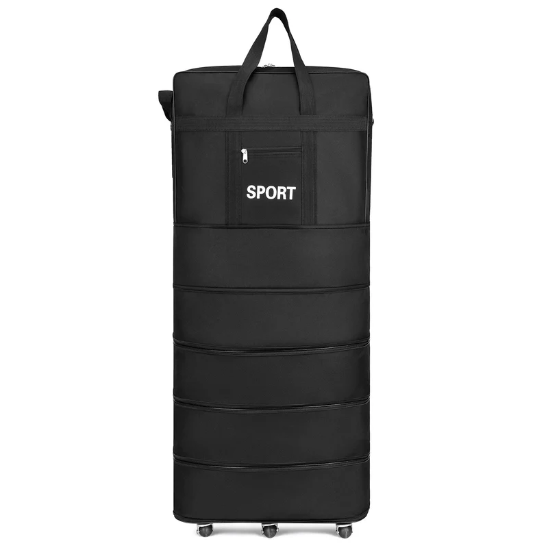 45 Zoll schwarzes Rollgepäck mit Rädern, Unisex, erweiterbar, faltbar, Oxford-Trolley, Reisetasche, Reisetasche für Damen und Herren, Wochenendausflug