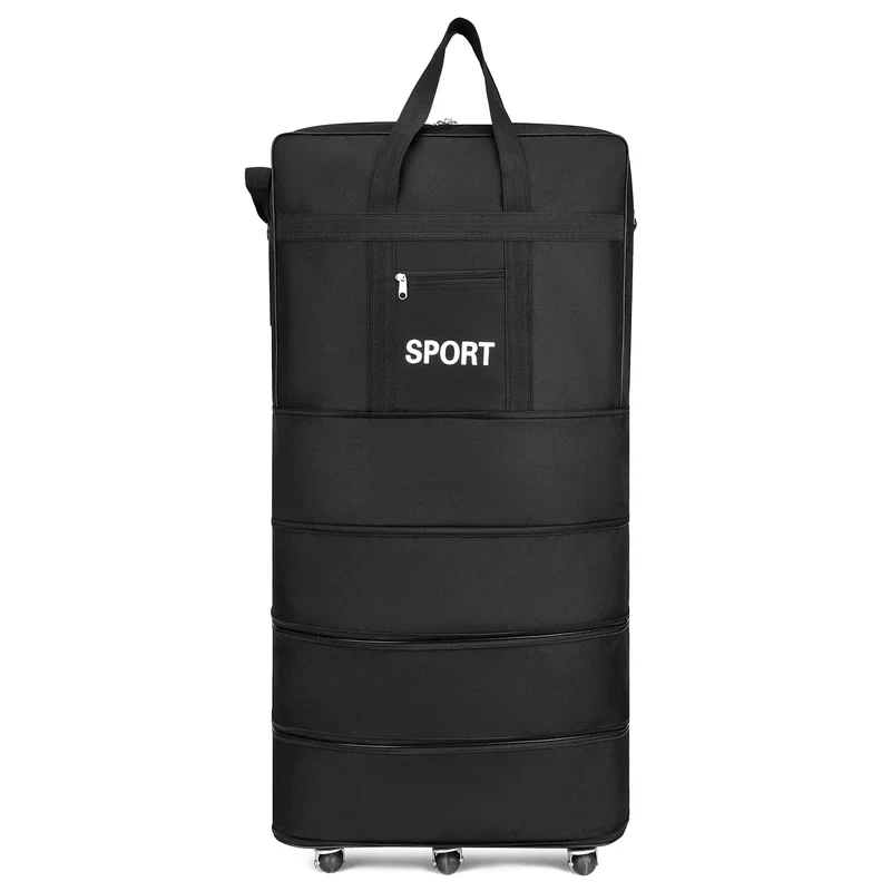 45 Zoll schwarzes Rollgepäck mit Rädern, Unisex, erweiterbar, faltbar, Oxford-Trolley, Reisetasche, Reisetasche für Damen und Herren, Wochenendausflug