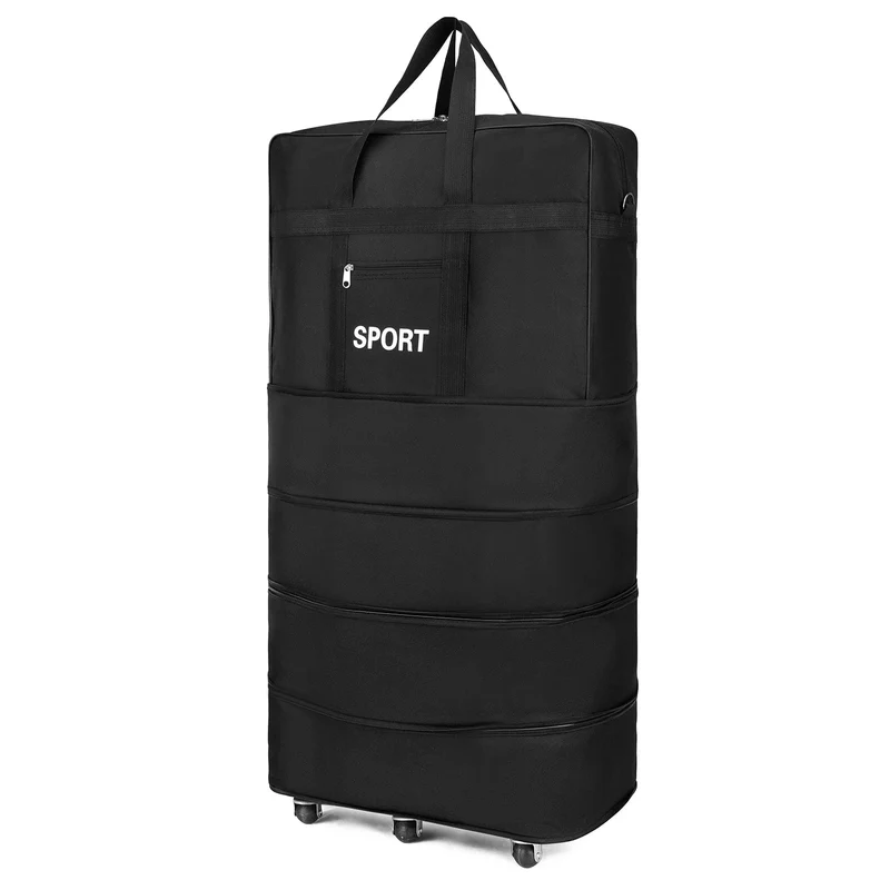 45 Zoll schwarzes Rollgepäck mit Rädern, Unisex, erweiterbar, faltbar, Oxford-Trolley, Reisetasche, Reisetasche für Damen und Herren, Wochenendausflug