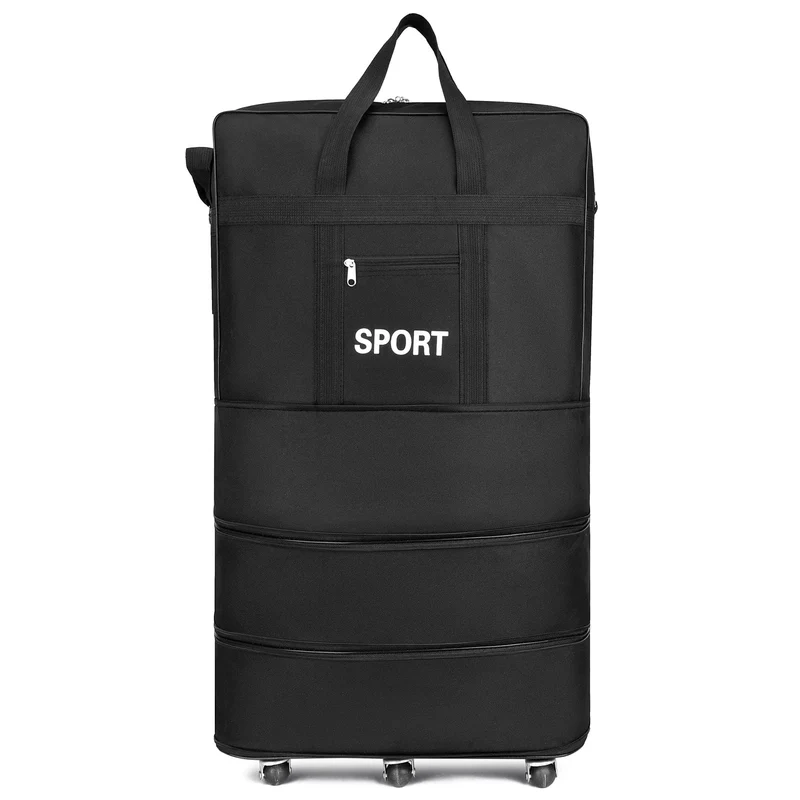 45 Zoll schwarzes Rollgepäck mit Rädern, Unisex, erweiterbar, faltbar, Oxford-Trolley, Reisetasche, Reisetasche für Damen und Herren, Wochenendausflug