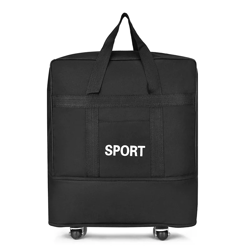 45 Zoll schwarzes Rollgepäck mit Rädern, Unisex, erweiterbar, faltbar, Oxford-Trolley, Reisetasche, Reisetasche für Damen und Herren, Wochenendausflug