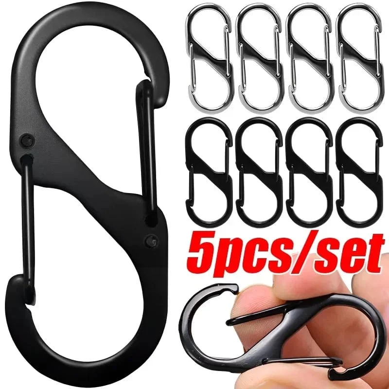5 Stück S-Typ Karabiner aus Zinklegierung mit Schloss Mini-Schlüsselanhänger-Haken Diebstahlsicherung für Outdoor-Camping-Rucksack Schnalle Schlüsselschloss Zubehör