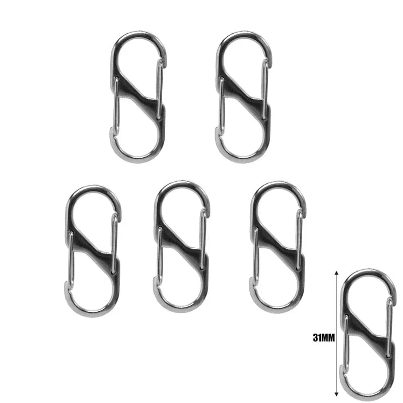 5 Stück S-Typ Karabiner aus Zinklegierung mit Schloss Mini-Schlüsselanhänger-Haken Diebstahlsicherung für Outdoor-Camping-Rucksack Schnalle Schlüsselschloss Zubehör