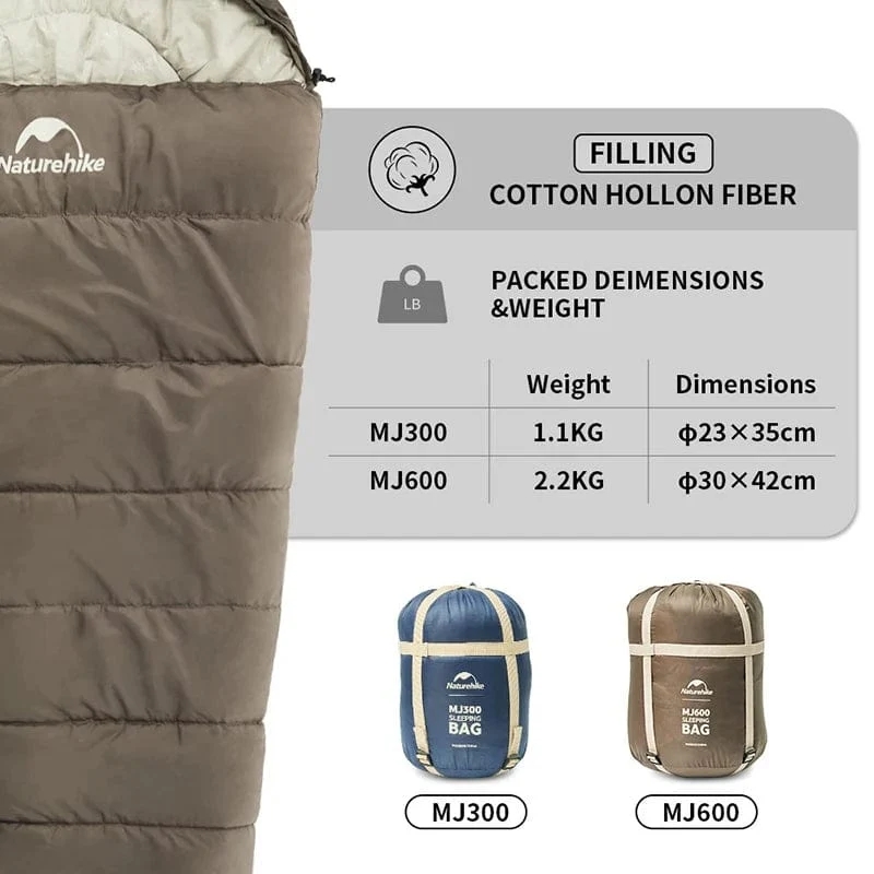 Naturehike Schlafsack MJ300 -1 ℃ Leichte MJ600 -12 ℃ Mumienschlafsack Outdoor Camping Baumwolle Winter Schlafsack