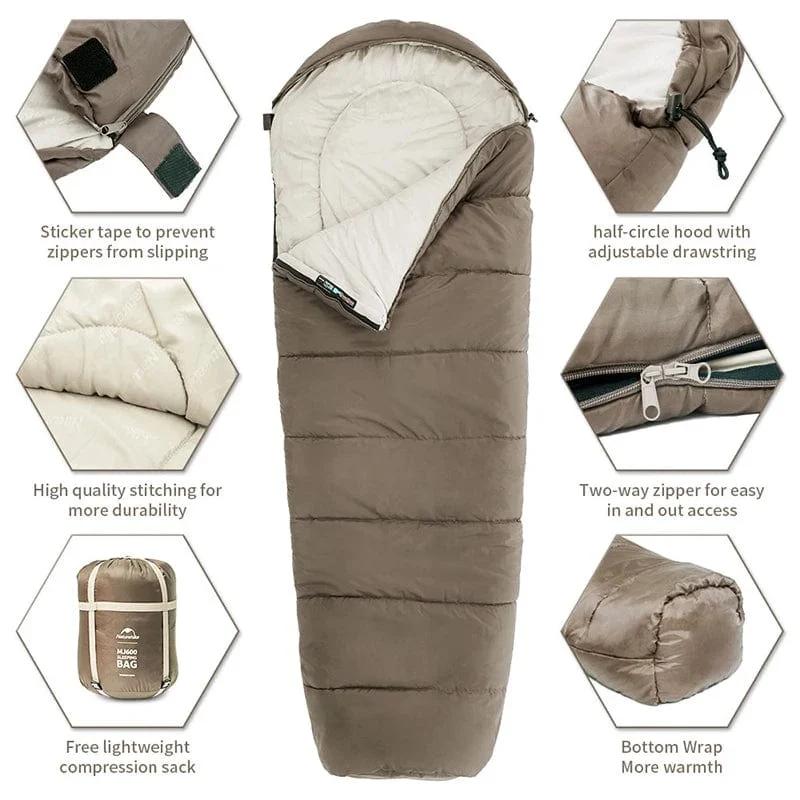 Naturehike Schlafsack MJ300 -1 ℃ Leichte MJ600 -12 ℃ Mumienschlafsack Outdoor Camping Baumwolle Winter Schlafsack