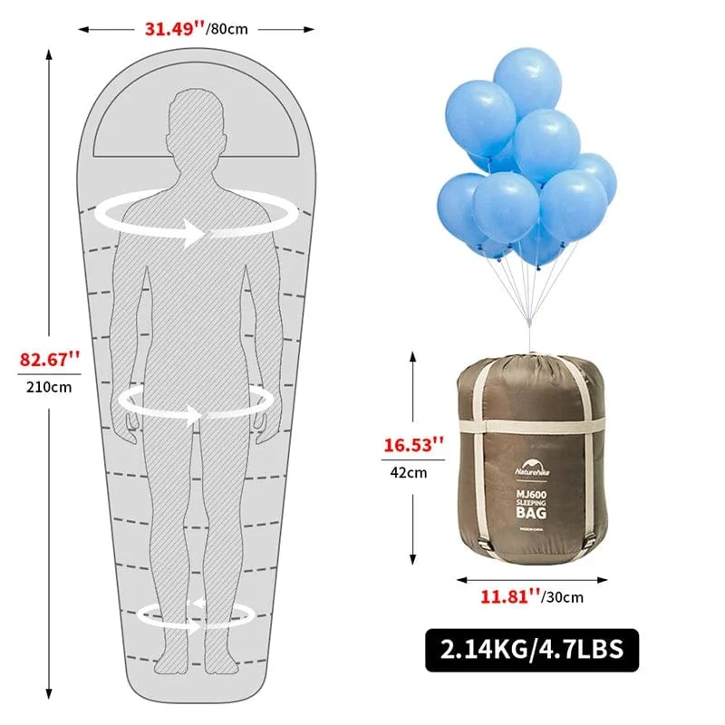 Naturehike Schlafsack MJ300 -1 ℃ Leichte MJ600 -12 ℃ Mumienschlafsack Outdoor Camping Baumwolle Winter Schlafsack
