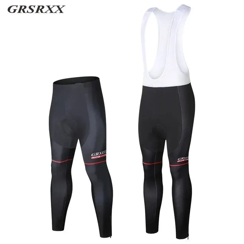 GRSRXX Fahrradhose Herbst Winter Fleece Thermal 5D GEL Gepolsterte Radhose Herren Radsport-Trägerhose Winddichte lange Fahrradhose