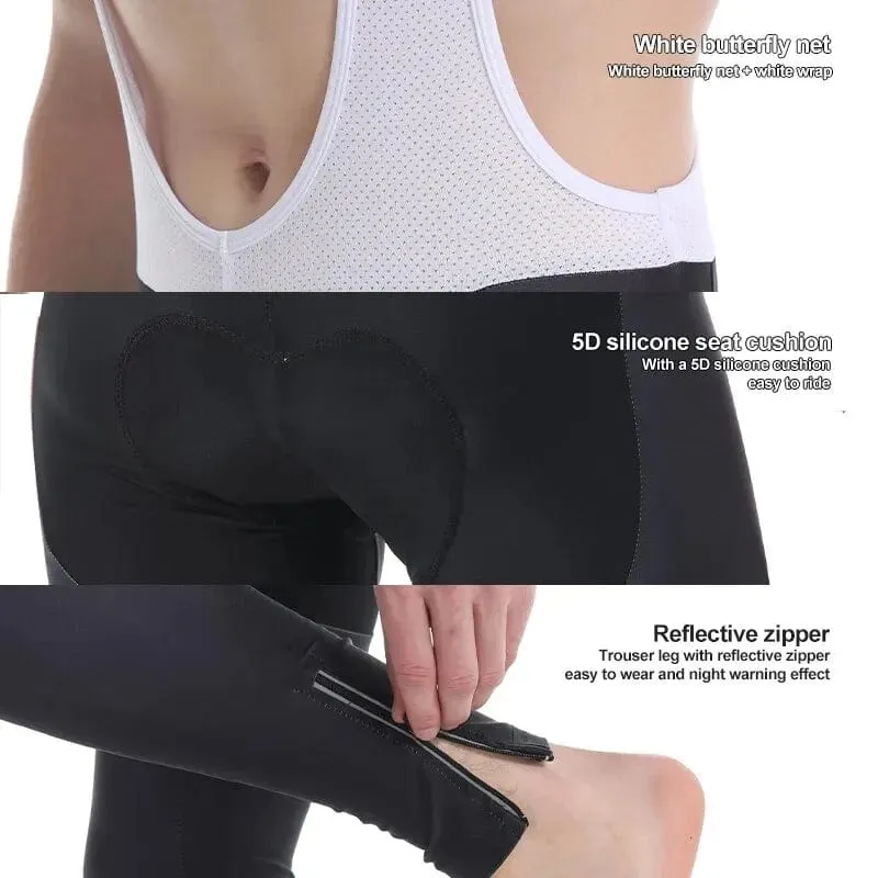 GRSRXX Fahrradhose Herbst Winter Fleece Thermal 5D GEL Gepolsterte Radhose Herren Radsport-Trägerhose Winddichte lange Fahrradhose