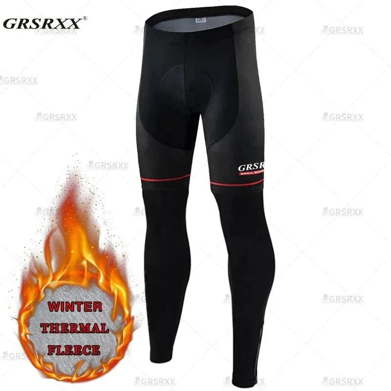 GRSRXX Fahrradhose Herbst Winter Fleece Thermal 5D GEL Gepolsterte Radhose Herren Radsport-Trägerhose Winddichte lange Fahrradhose