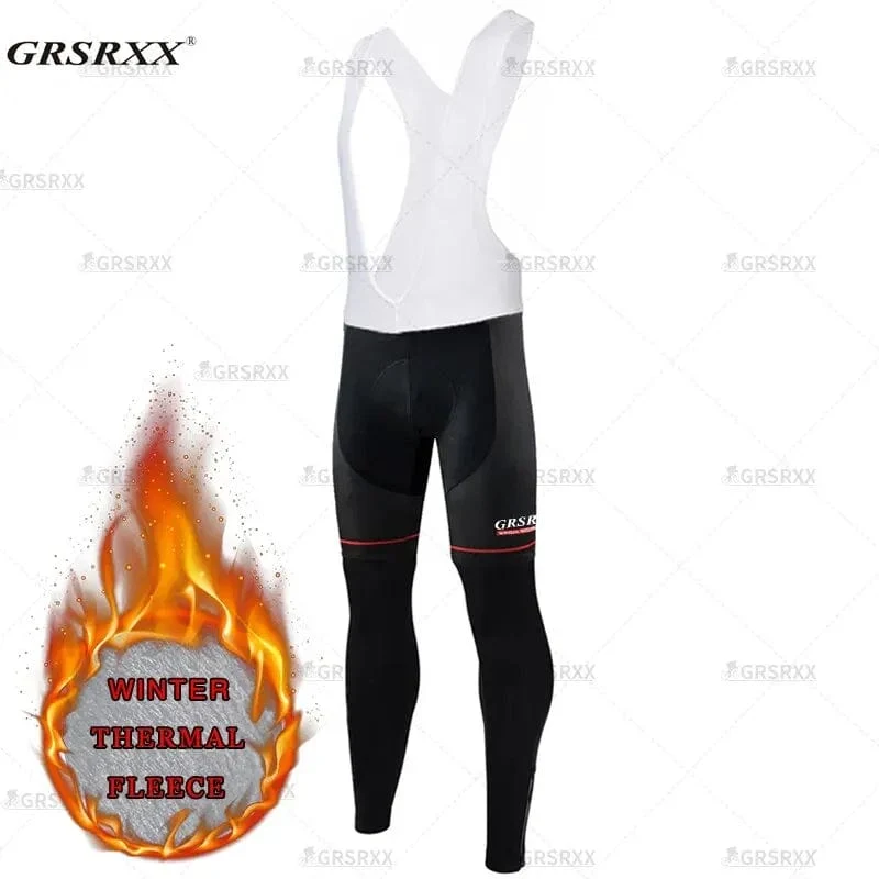 GRSRXX Fahrradhose Herbst Winter Fleece Thermal 5D GEL Gepolsterte Radhose Herren Radsport-Trägerhose Winddichte lange Fahrradhose